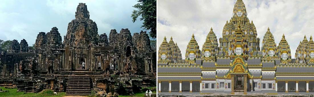 Bayon original y recontruccion, Angkor, Camboya