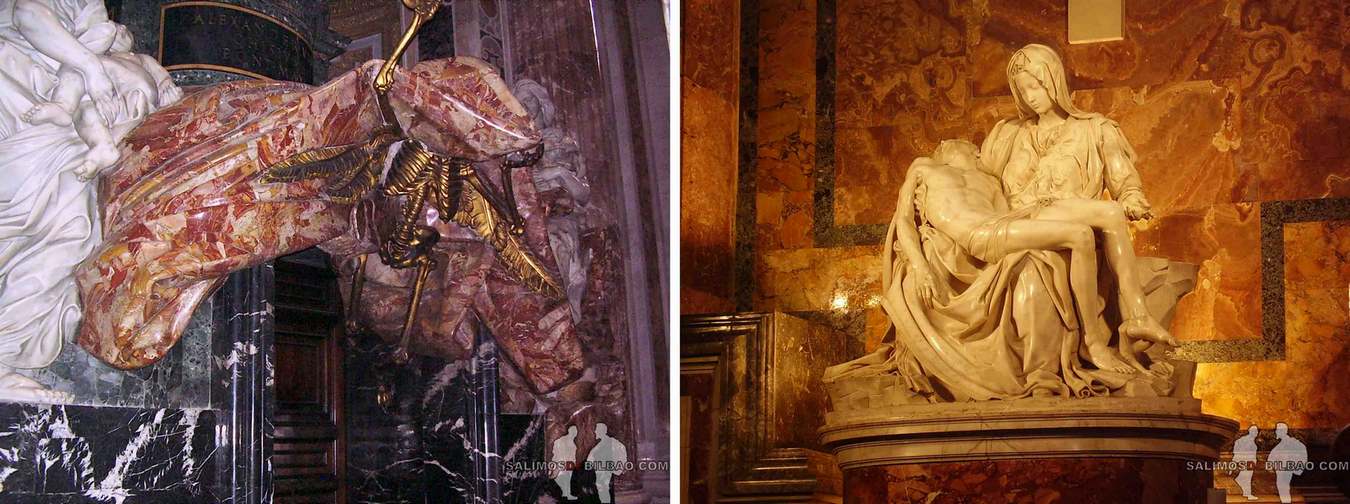 OBRAS DE ARTE PRINCIPALES DE LA BASILICA DE SAN PEDRO tumba del papa Alejandro VII de Bernini Y La Piedad de Miguel Angel